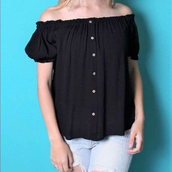NEW ZANDER THREADS BLACK OFF THE SHOULDER BOHO TOP - Picture 2 of 12